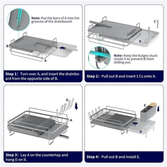 Large extendable dish drying rack with drainboard cutlery holder kitchen counter - Picture 5 of 8